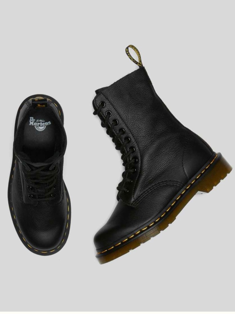 Dr. Martens Black Leather 10-Eye Lace-Up Ankle Boots With Yellow Welt